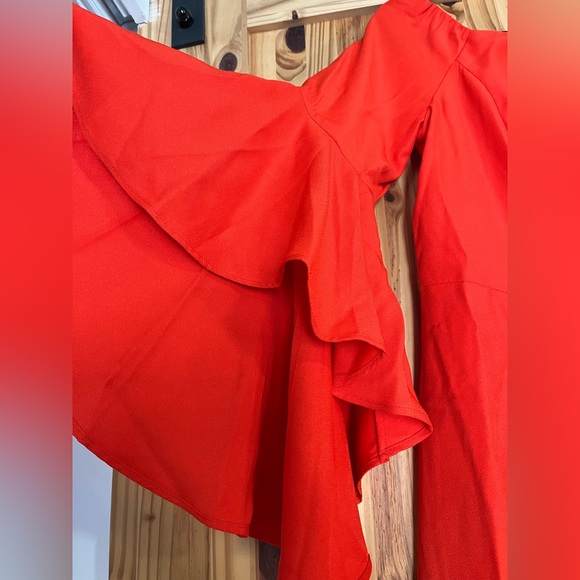 Orange off the shoulder sleeve detail dress - Picture 5 of 6